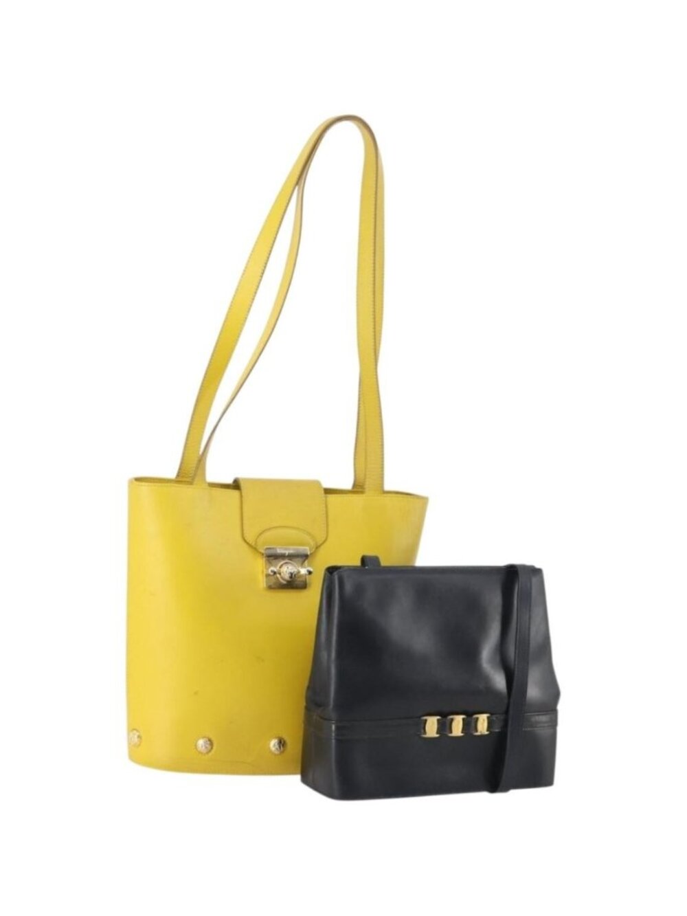 Salvatore Ferragamo Shoulder Bag Leather 2 Set Black Yellow